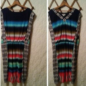 London Times Pull On V-Neck Geometric Aztec Dress